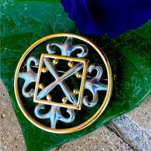 Vintage Scottish Brooch St. Magnos Cross Gold and Silver 2”